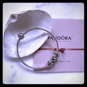 NWT Pandora Bangle Bracelet + Peridot Eye Charm